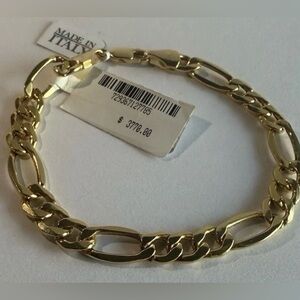 saks fifth avenue 14K Gold Mens Bracelet Figaro Made In Italy NWT $3770